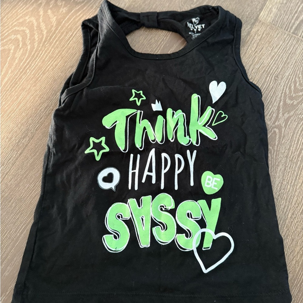 Velvet Kids Black Tank Top with Green and White Graphics